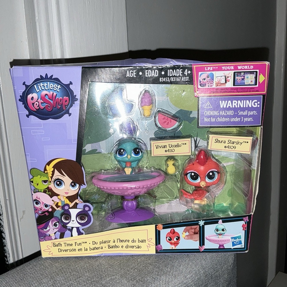 Littlest Pet Shop Bath Time Fun Vivian Uccello #4110 Shura Starsky #4109 New